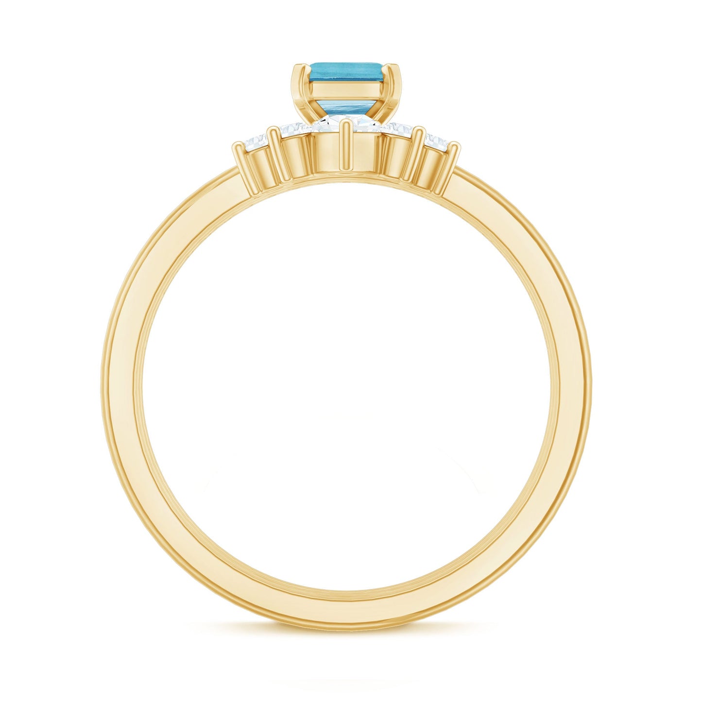 Anillo de Solitario de Aguamarina de Corte Esmeralda de 0,6 Quilates, Juego de 3 con Diamante