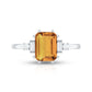 Certified Natural Citrine Emerald Cut Engagement Ring with Diamond