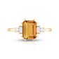 Certified Natural Citrine Emerald Cut Engagement Ring with Diamond