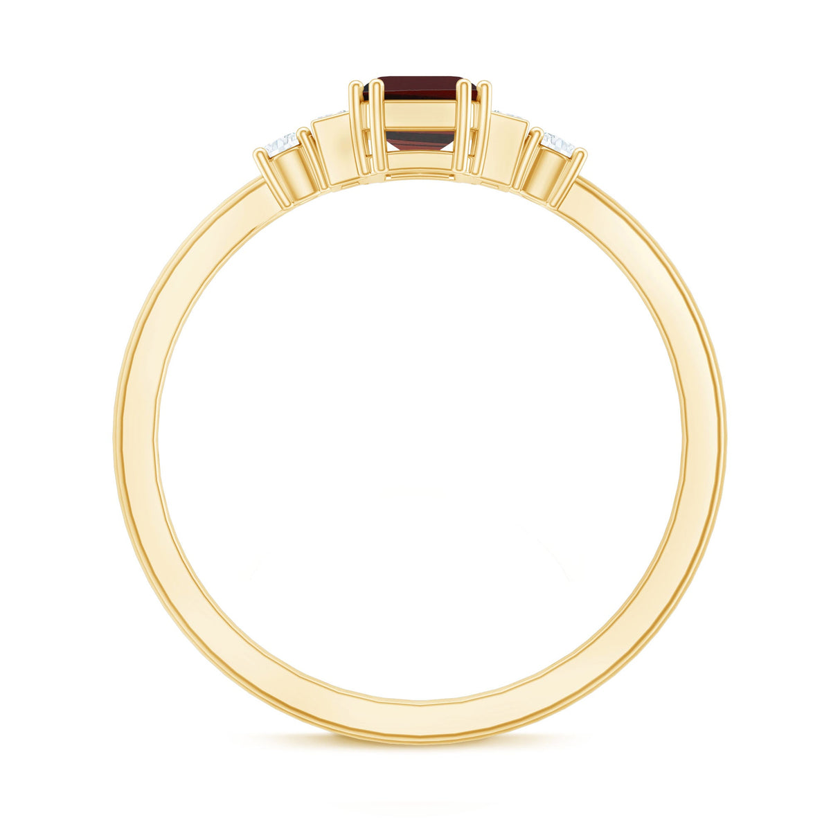 Certified Garnet Emerald Cut Engagement Ring with Real Diamond
