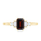 Certified Garnet Emerald Cut Engagement Ring with Real Diamond
