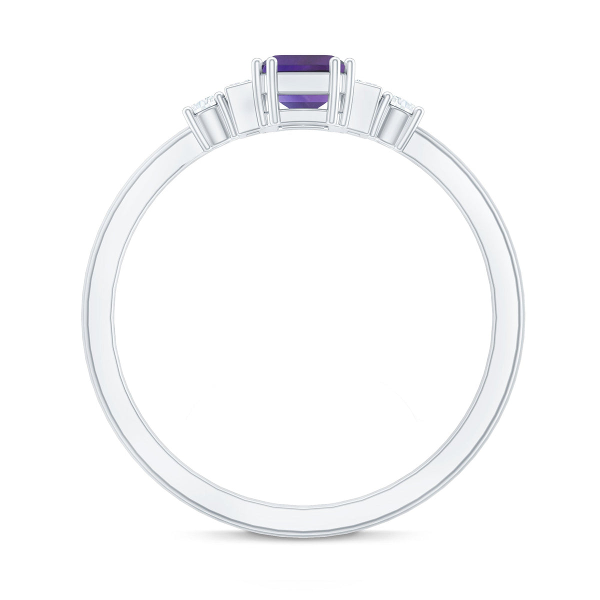 1.4 Carat Amethyst Emerald Cut Engagement Ring with Diamond