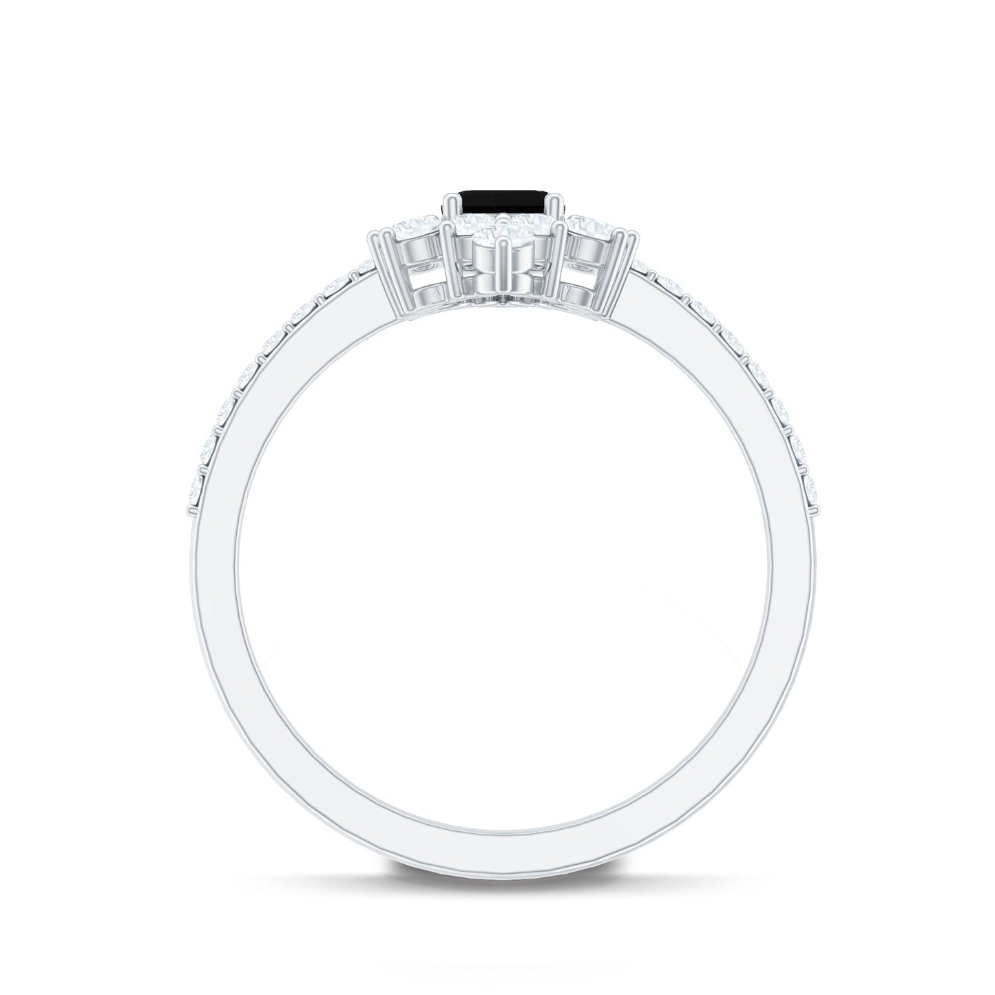 Anillo de compromiso de ónix negro de inspiración vintage con halo de diamantes