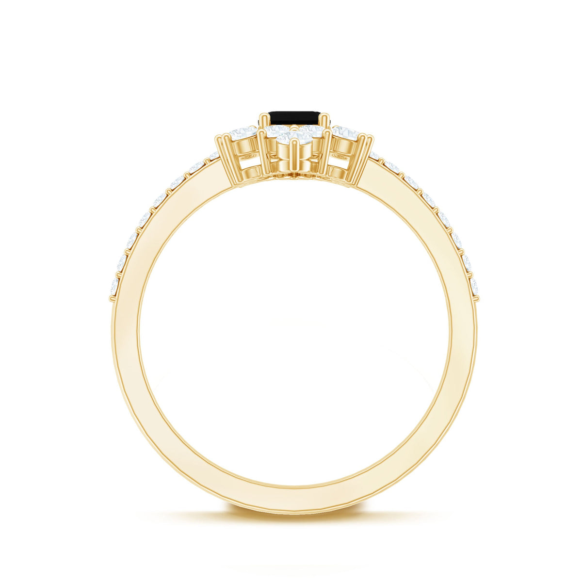 Anillo de compromiso de ónix negro de inspiración vintage con halo de diamantes