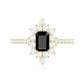 Anillo de compromiso de ónix negro de inspiración vintage con halo de diamantes