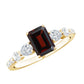 Genuine Garnet Emerald Cut Engagement Ring with Diamond Side Stones