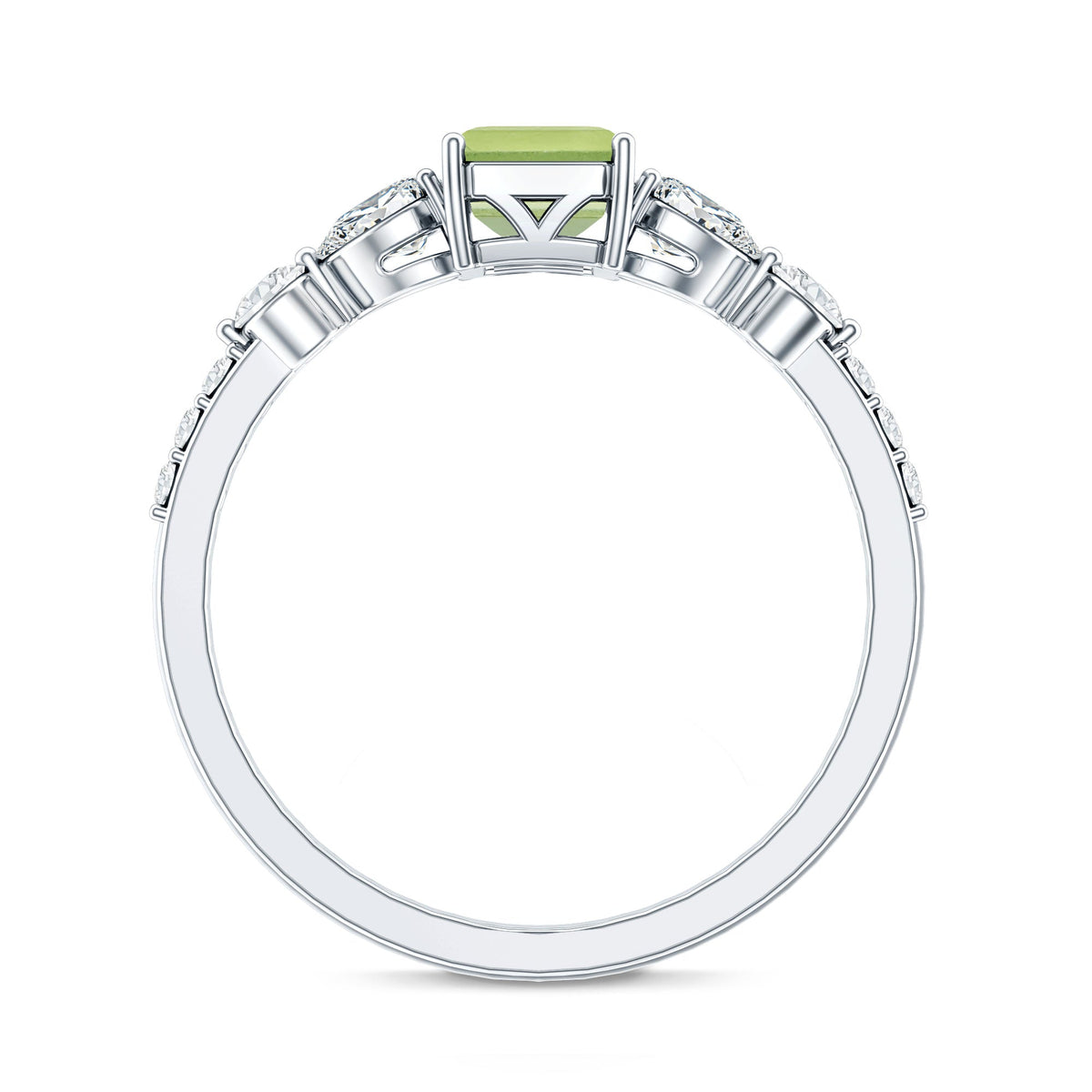 Anillo de compromiso de peridoto natural de 1,8 quilates talla esmeralda con piedras laterales