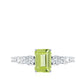 Anillo de compromiso de peridoto natural de 1,8 quilates talla esmeralda con piedras laterales