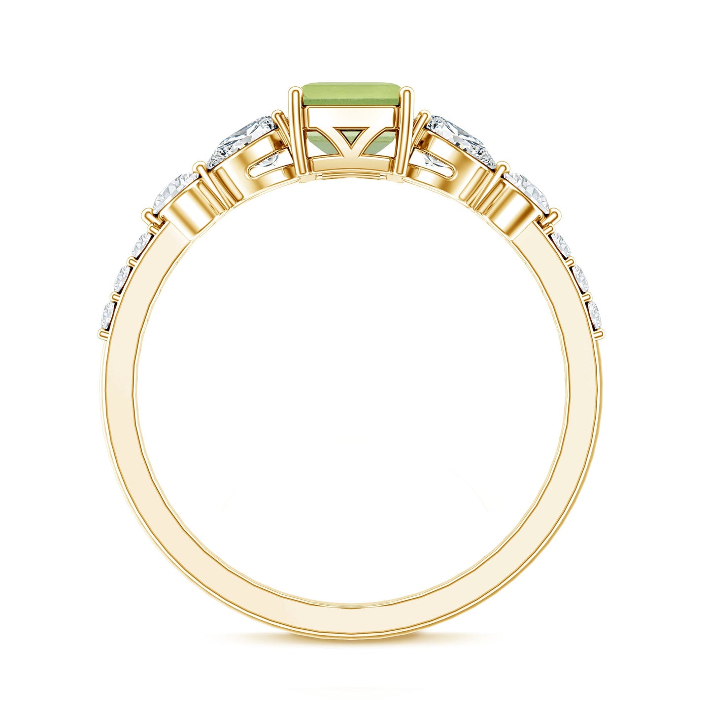 Anillo de compromiso de peridoto natural de 1,8 quilates talla esmeralda con piedras laterales