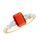 Anillo de compromiso de ópalo de fuego talla esmeralda de 1 quilate con diamantes laterales