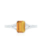 Real Citrine Emerald Cut Engagement Ring with Diamond Split Shank