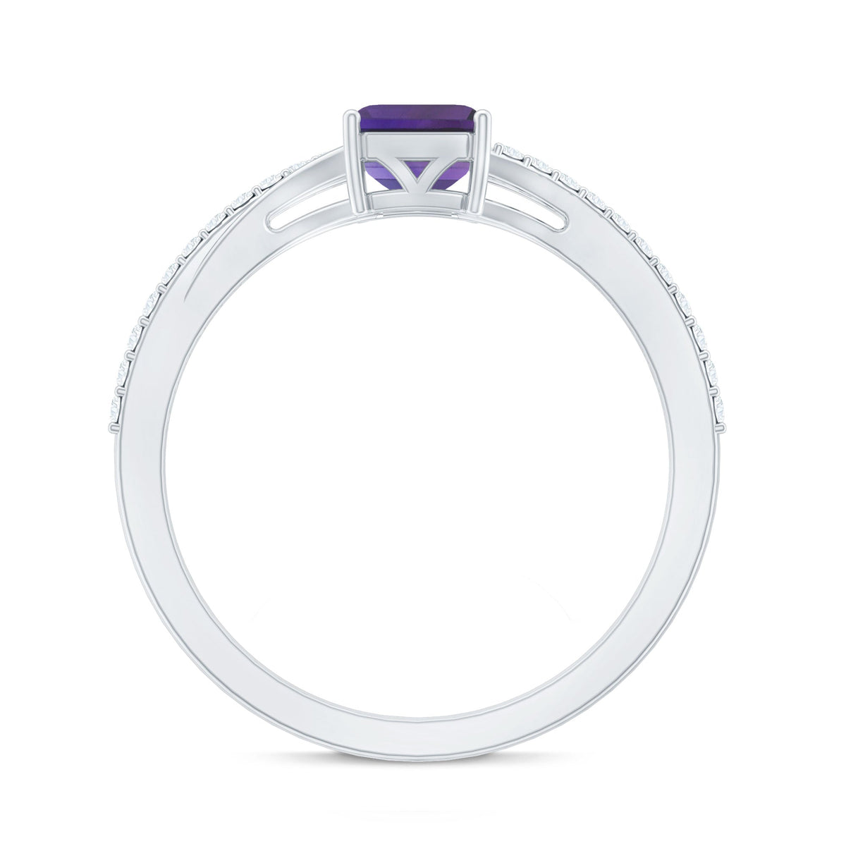 1.4 Carat Amethyst Emerald Cut Engagement Ring with Diamond Split Shank
