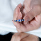 Natural Oval Blue Sapphire Diamond Half Eternity Ring for Women
