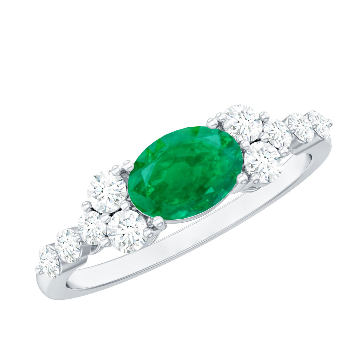 Anillo de compromiso de esmeralda talla ovalada de 0,7 quilates con diamante