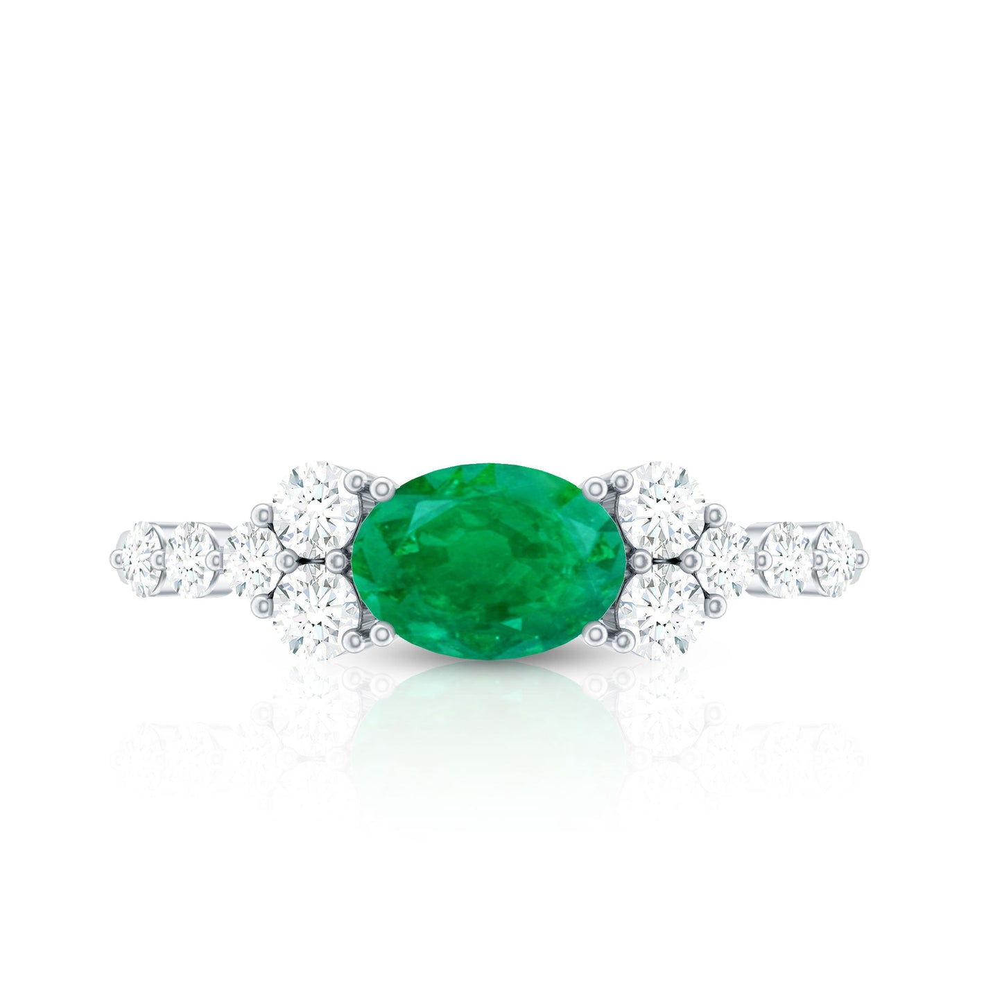 Anillo de compromiso de esmeralda talla ovalada de 0,7 quilates con diamante