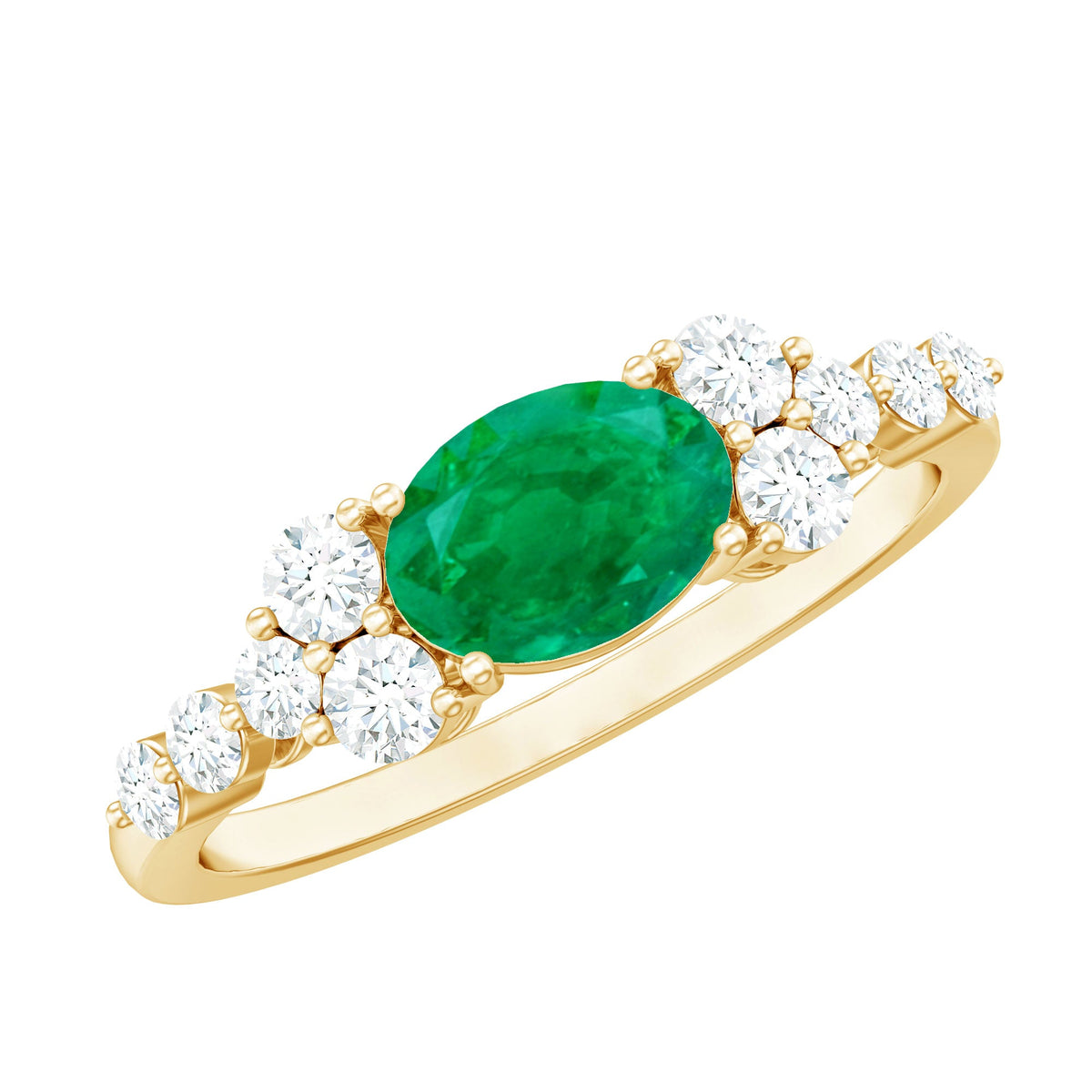 Anillo de compromiso de esmeralda talla ovalada de 0,7 quilates con diamante