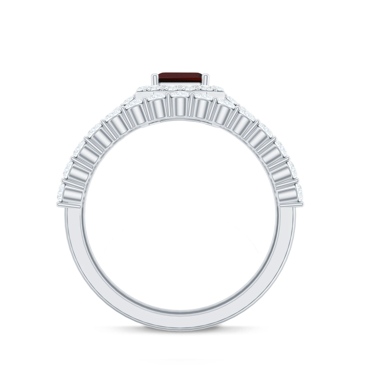 Auténtico Anillo de Boda de Granate y Moissanita de Corte Esmeralda de 2 Quilates, Juego de 2