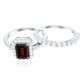 Auténtico Anillo de Boda de Granate y Moissanita de Corte Esmeralda de 2 Quilates, Juego de 2