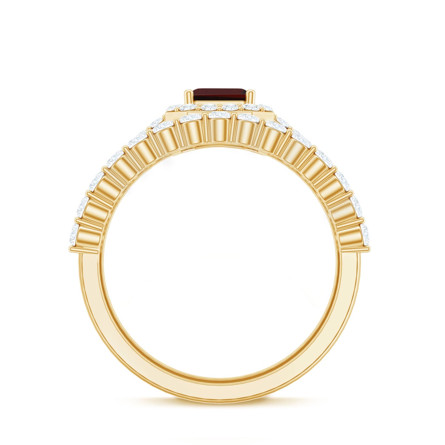 Auténtico Anillo de Boda de Granate y Moissanita de Corte Esmeralda de 2 Quilates, Juego de 2