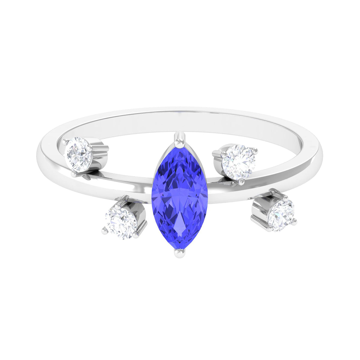 0.6 Carat Marquise Tanzanite Solitaire Ring with Scatter Diamond