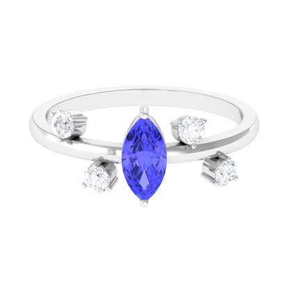 0.6 Carat Marquise Tanzanite Solitaire Ring with Scatter Diamond
