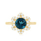 1.3 Carat Round London Blue Topaz Floral Engagement Ring with Diamond