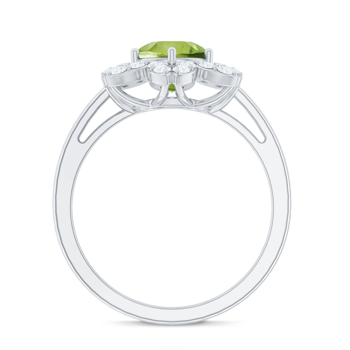 2 Carat Natural Peridot Flower Engagement Ring with Diamond