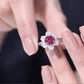 Round Pink Tourmaline Flower Engagement Ring with Diamond
