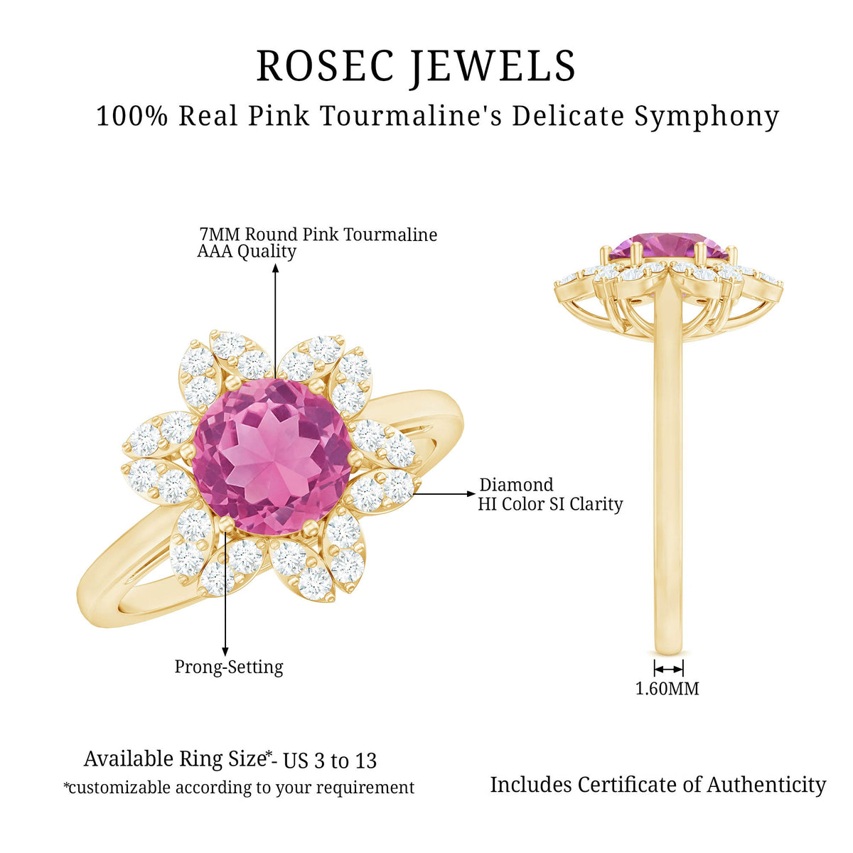 Round Pink Tourmaline Flower Engagement Ring with Diamond