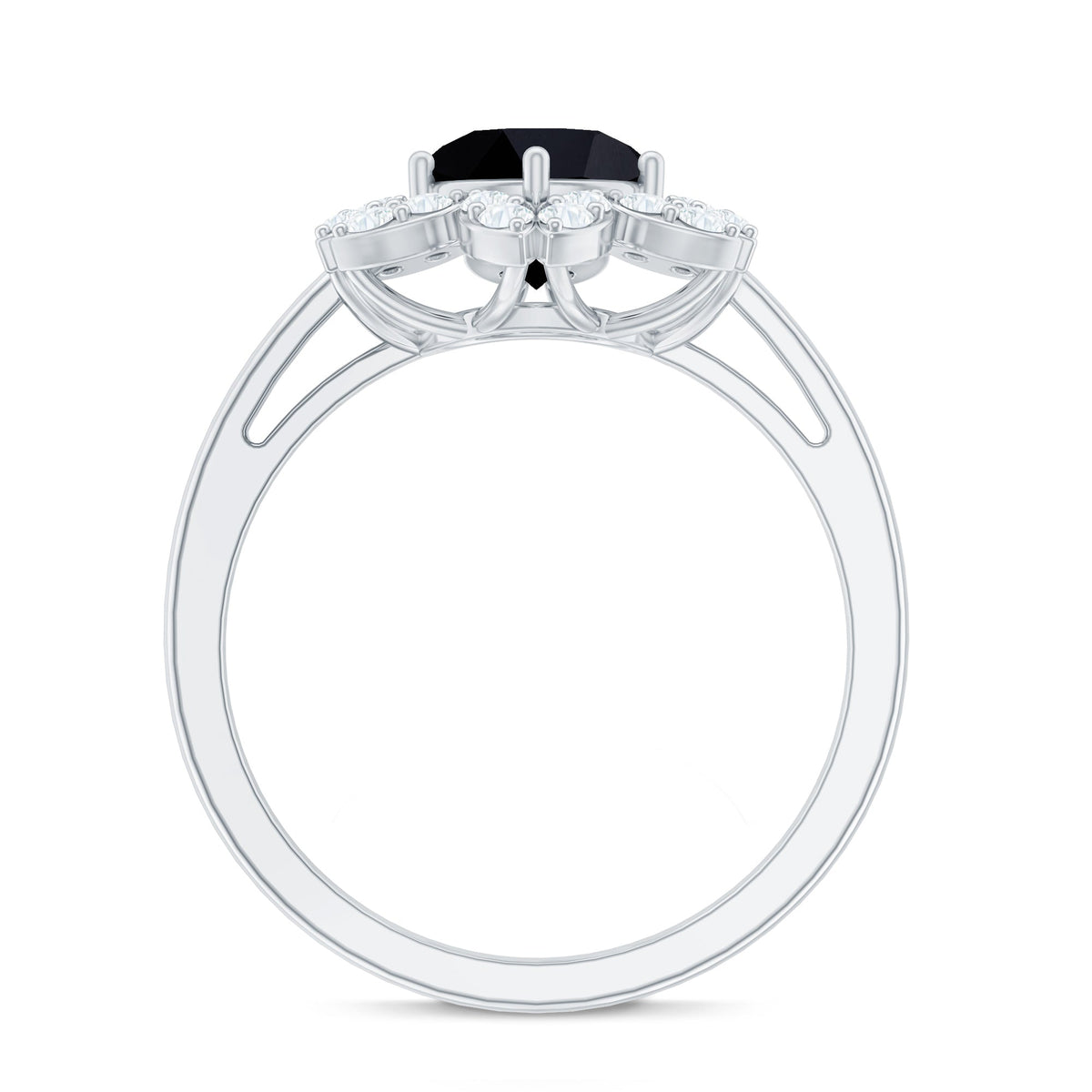 Natural 2.6 Carat Black Spinel Flower Engagement Ring with Diamond