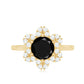 Natural 2.6 Carat Black Spinel Flower Engagement Ring with Diamond