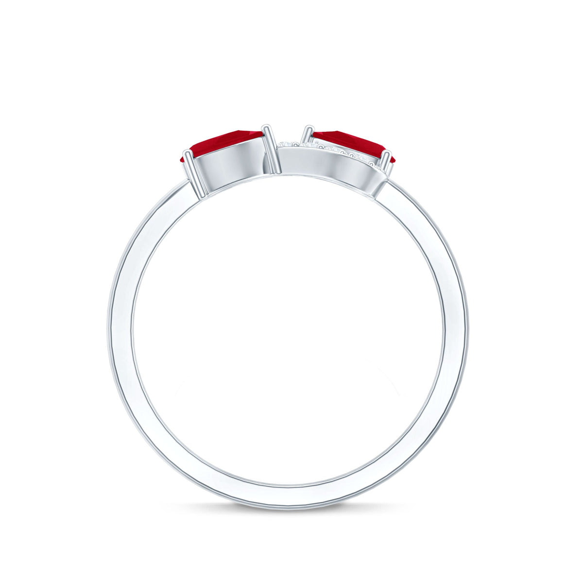 Natural Pear Shape Ruby Toi Et Moi Promise Ring with Diamond