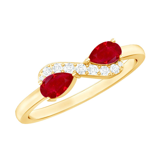 Anillo de promesa Toi Et Moi con rubí natural en forma de pera y diamante
