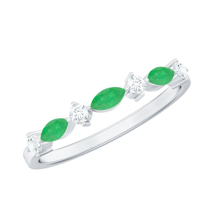 Genuine Emerald and Diamond Minimalist Half Eternity Ring