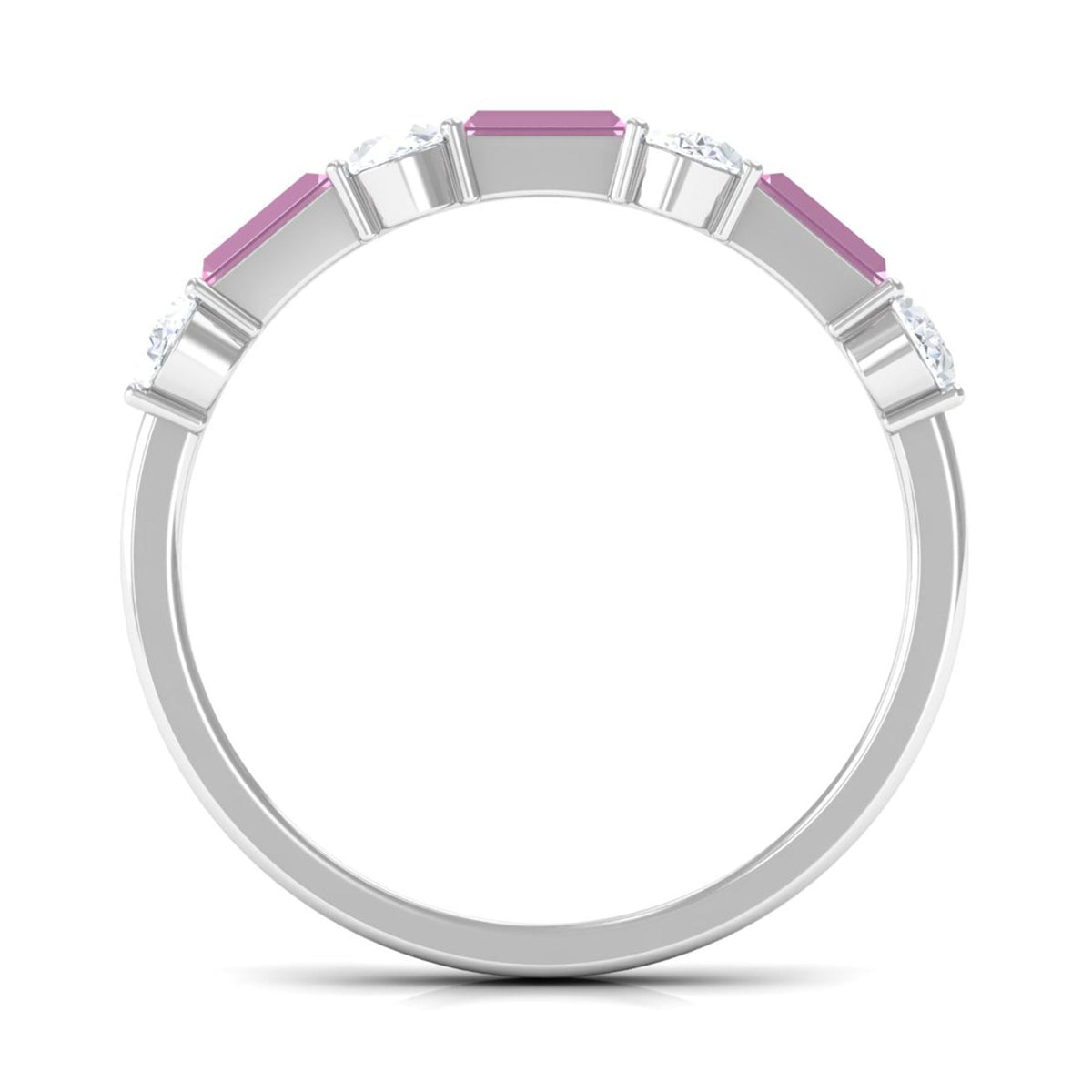 Natural Pink Tourmaline Semi Eternity Ring with Moissanite