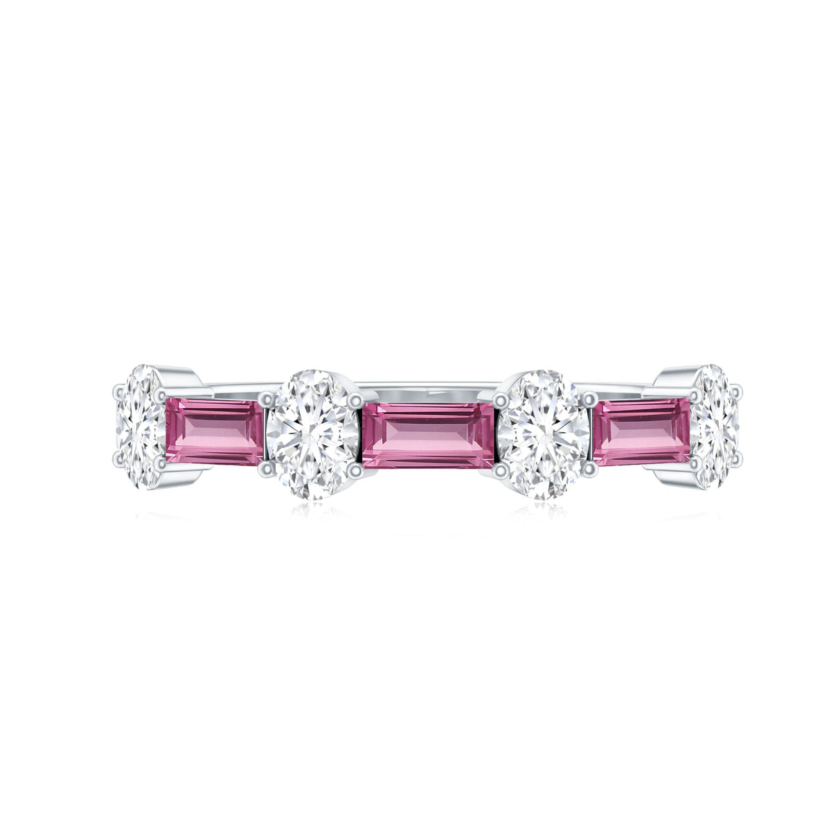 Natural Pink Tourmaline Semi Eternity Ring with Moissanite