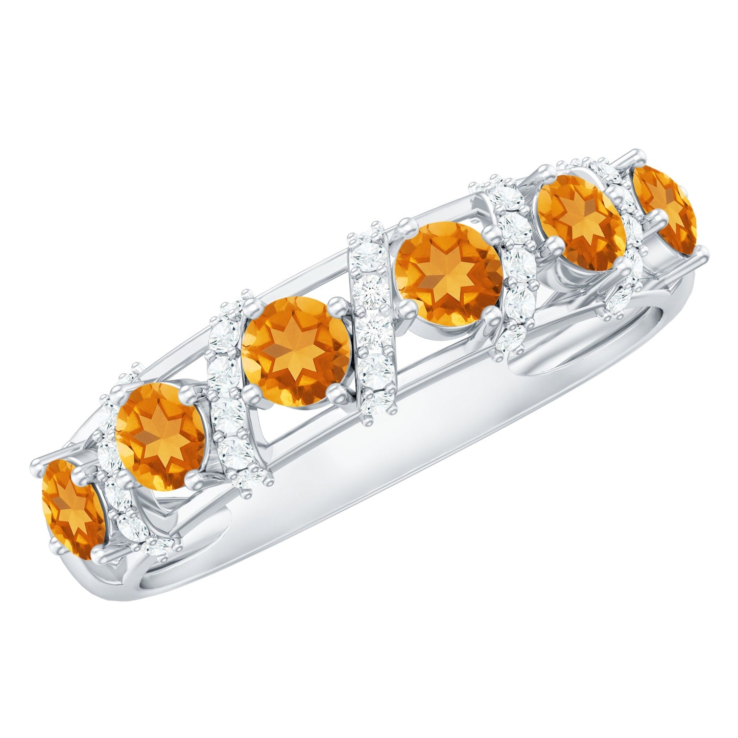 Anillo de aniversario de boda de media eternidad de diamantes y citrino natural