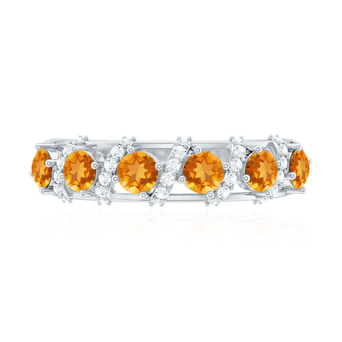 Anillo de aniversario de boda de media eternidad de diamantes y citrino natural