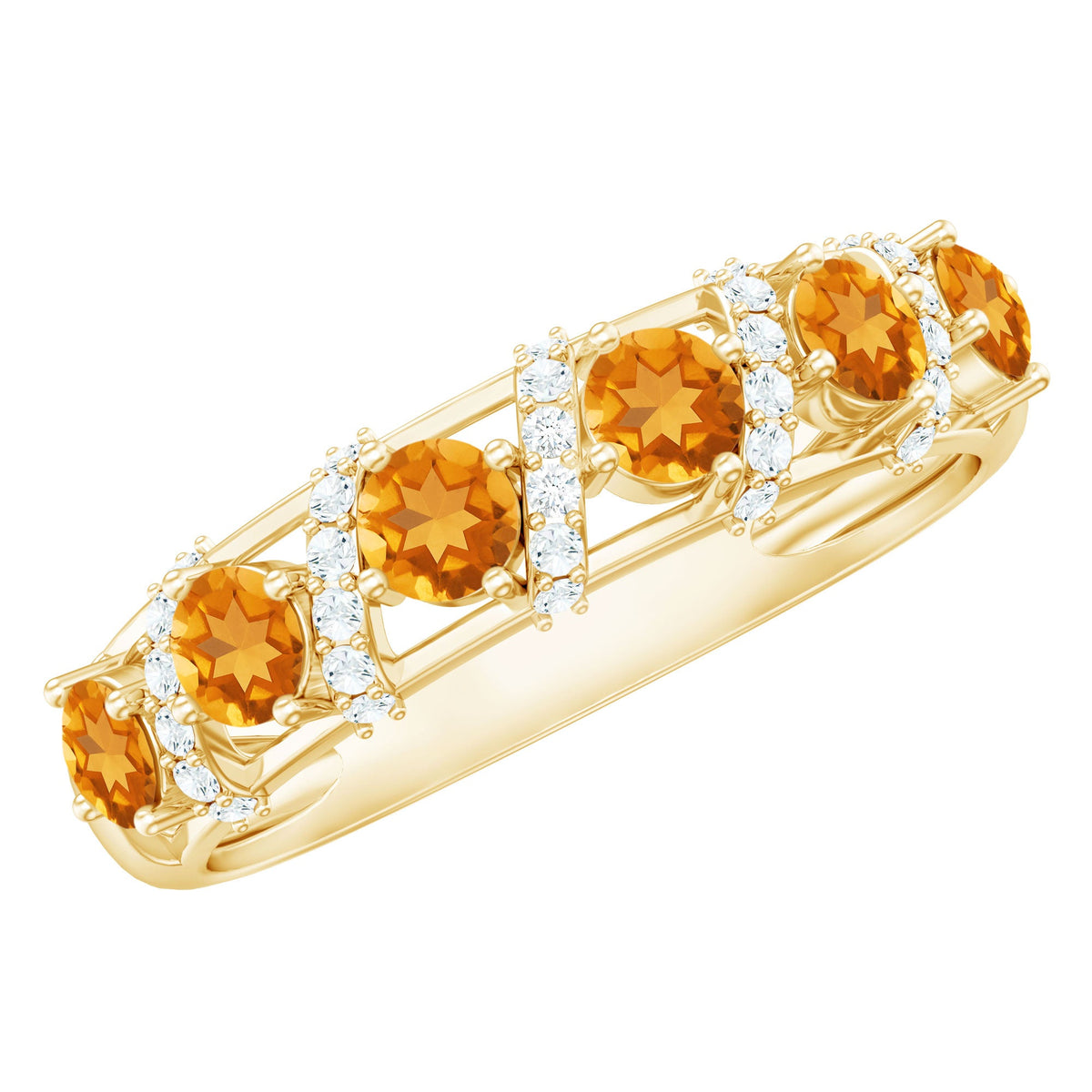 Anillo de aniversario de boda de media eternidad de diamantes y citrino natural