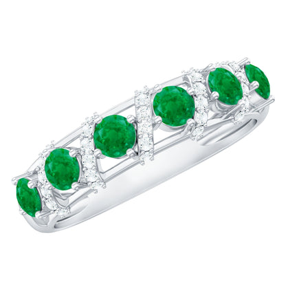 Anillo de boda de diseño para mujer con esmeraldas y diamantes