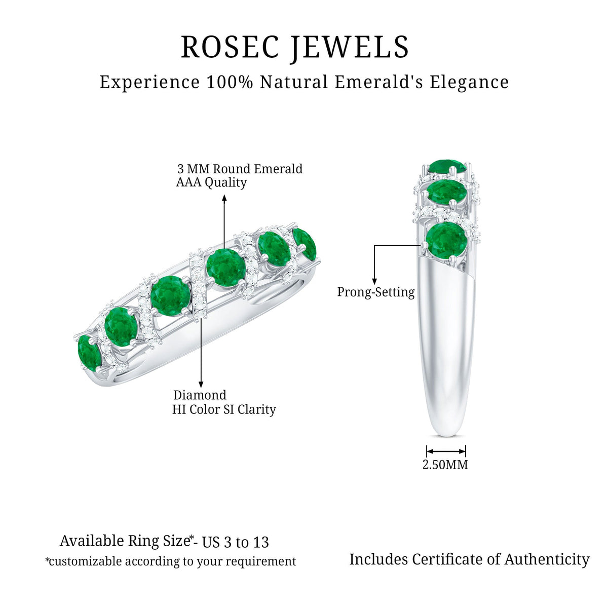 Anillo de boda de diseño para mujer con esmeraldas y diamantes