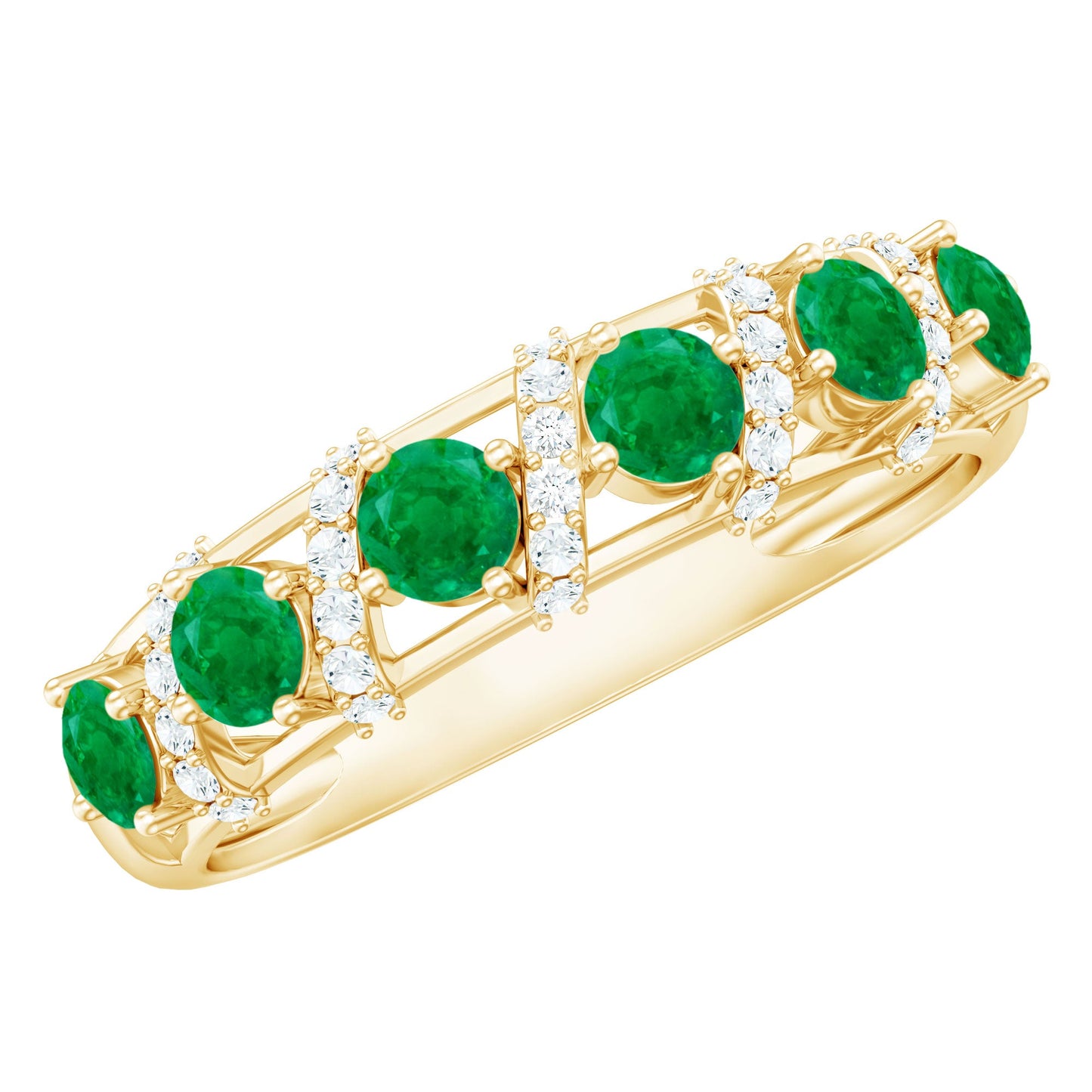 Anillo de boda de diseño para mujer con esmeraldas y diamantes