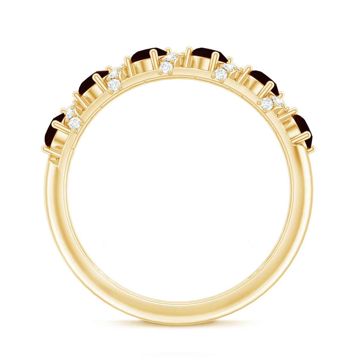 Genuine Red Garnet Diamond Half Eternity Ring for Anniversary