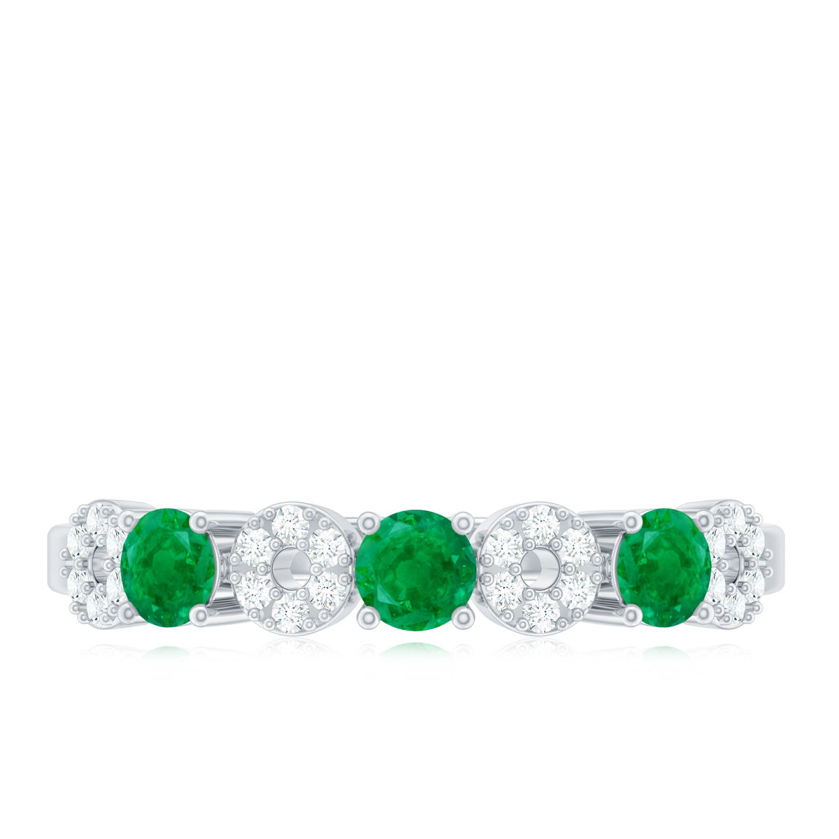Natural Emerald Diamond Half Eternity Anniversary Ring with Certificate