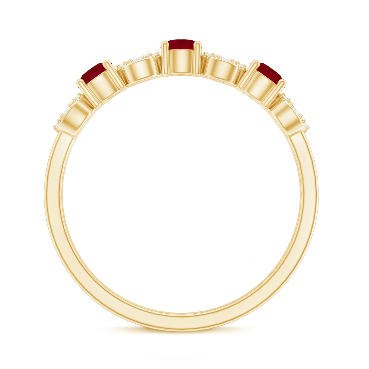 Genuine Ruby Half Eternity Ring with Diamond for Women