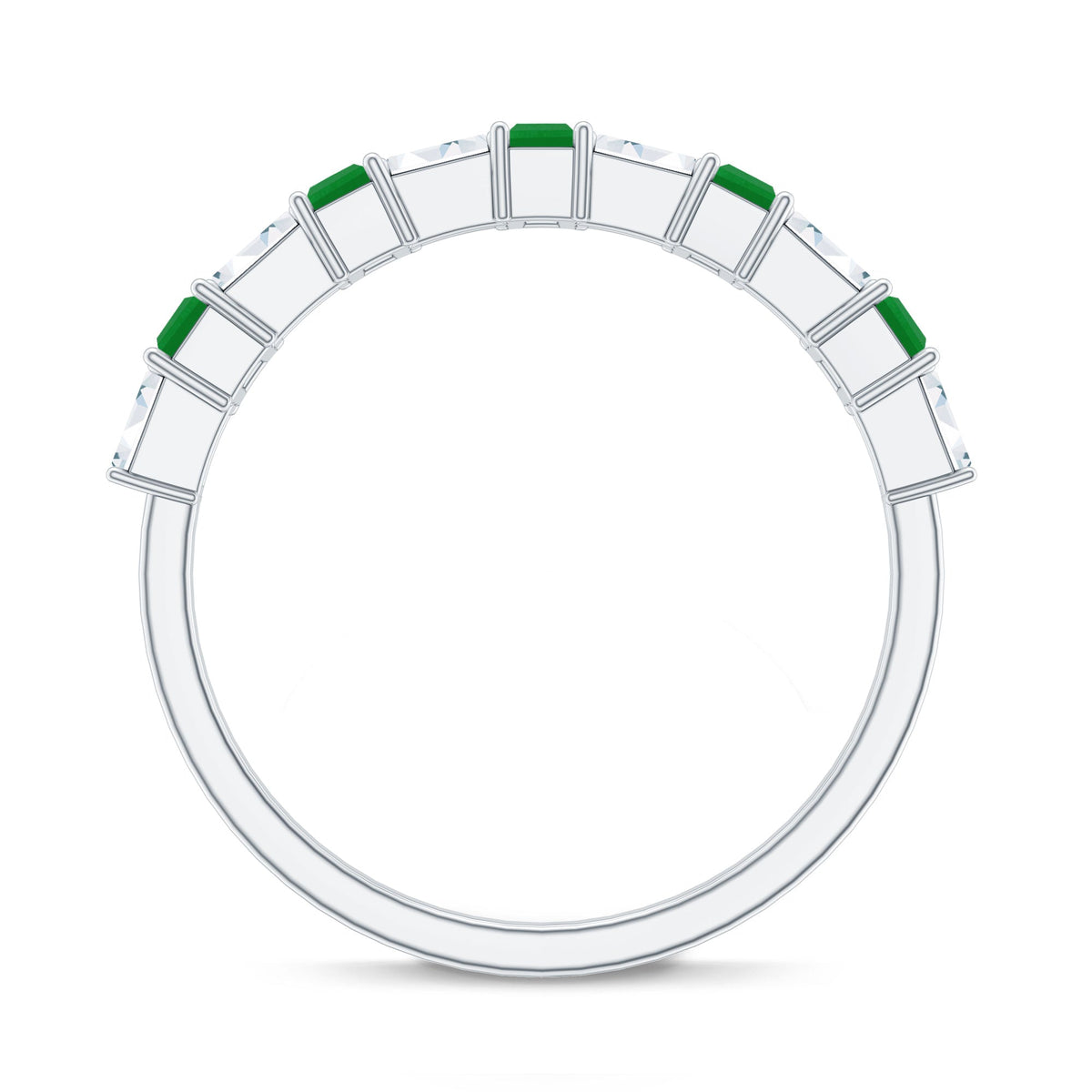 Anillo de media eternidad de esmeralda baguette auténtica con moissanita