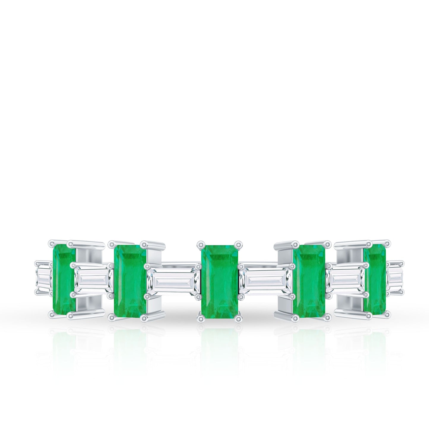 Anillo de media eternidad de esmeralda baguette auténtica con moissanita