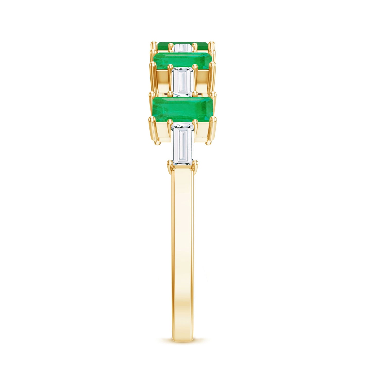 Anillo de media eternidad de esmeralda baguette auténtica con moissanita