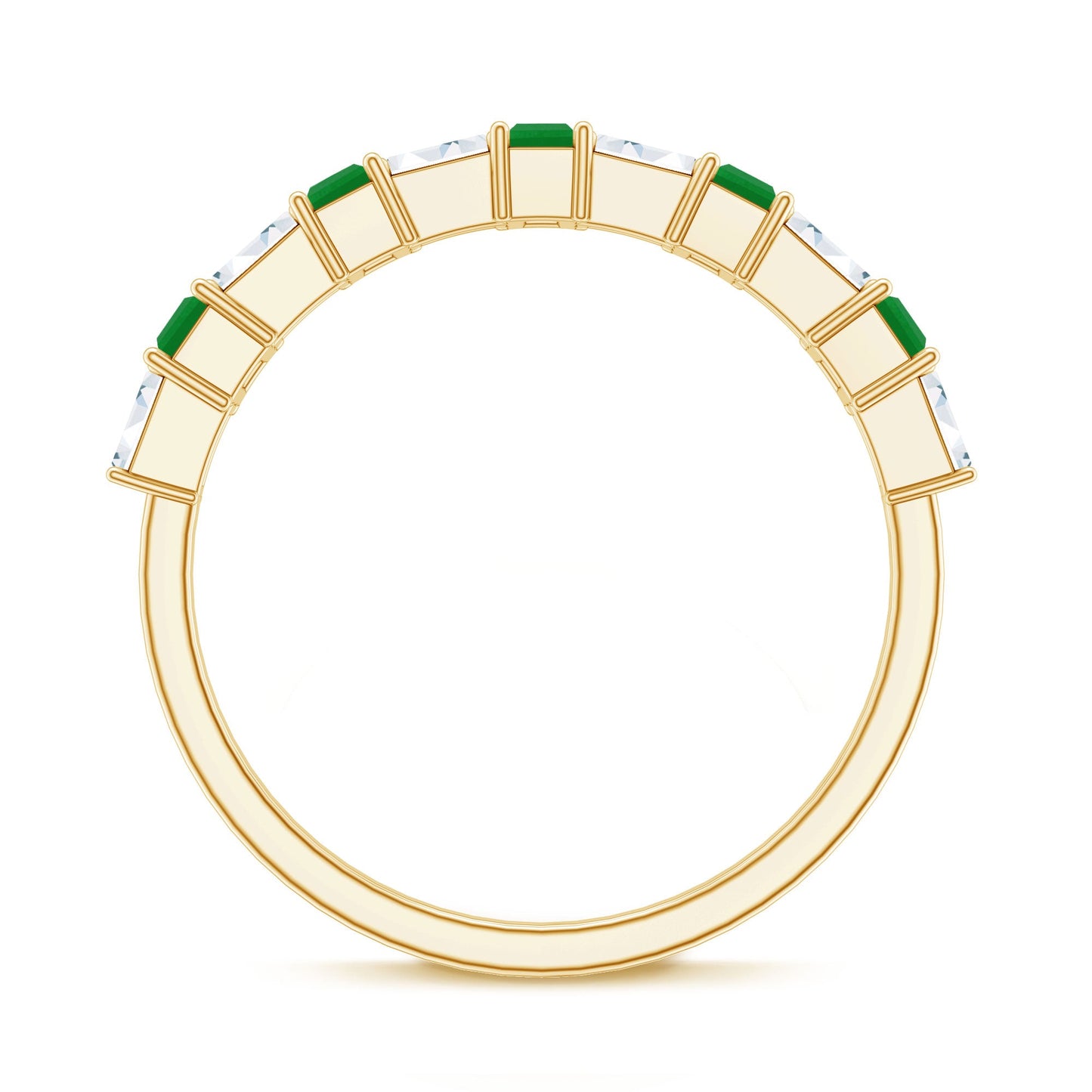 Anillo de media eternidad de esmeralda baguette auténtica con moissanita