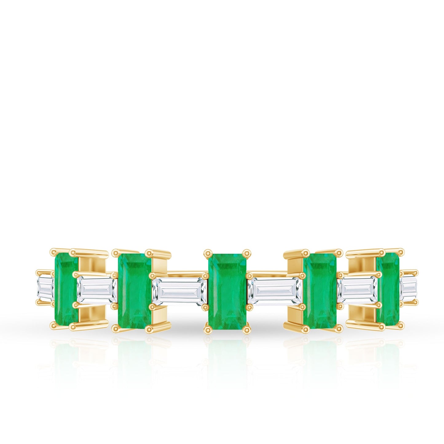 Anillo de media eternidad de esmeralda baguette auténtica con moissanita